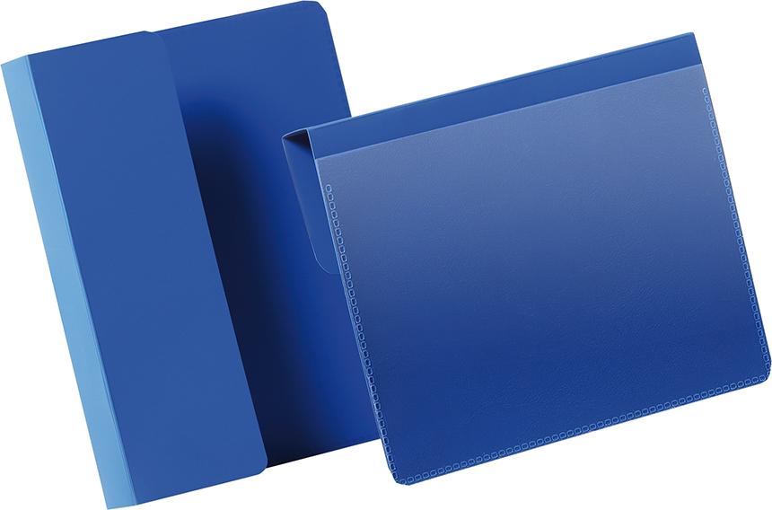 Kennzeichnungstasche B148xH105 mm A6 quer blau, mit Falz VE 50 Stück