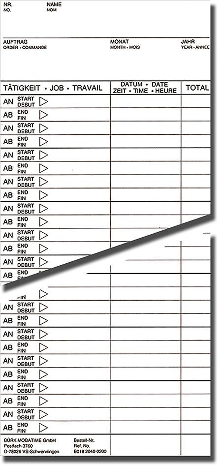 Anwesenheitskarten B86xL180 mm Pack a 1000StMobatime