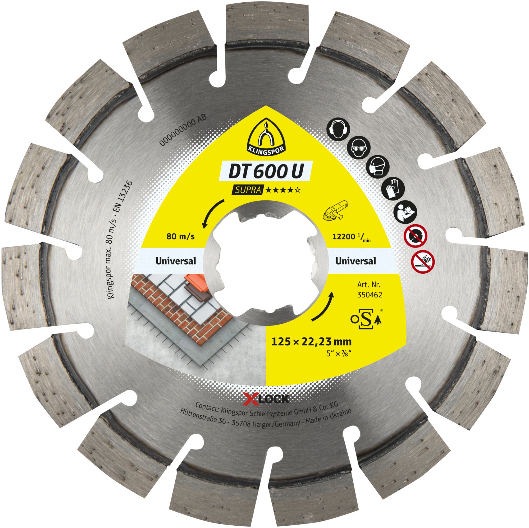 DT 600 U Diamanttrennscheiben X-LOCK, 125 x 2,4 x 22,23 mm 15 Segmente 20 x 2,4 x 9 mm, Kurzverzahnung