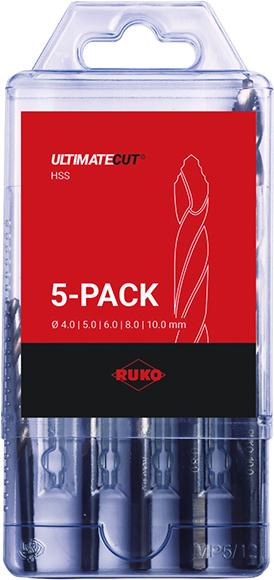 RUKO Spiralbohrer-Satz DIN338 HSS-G ø 4-10mm Kunststoffkassette 5-teilig ULTIMATECUT