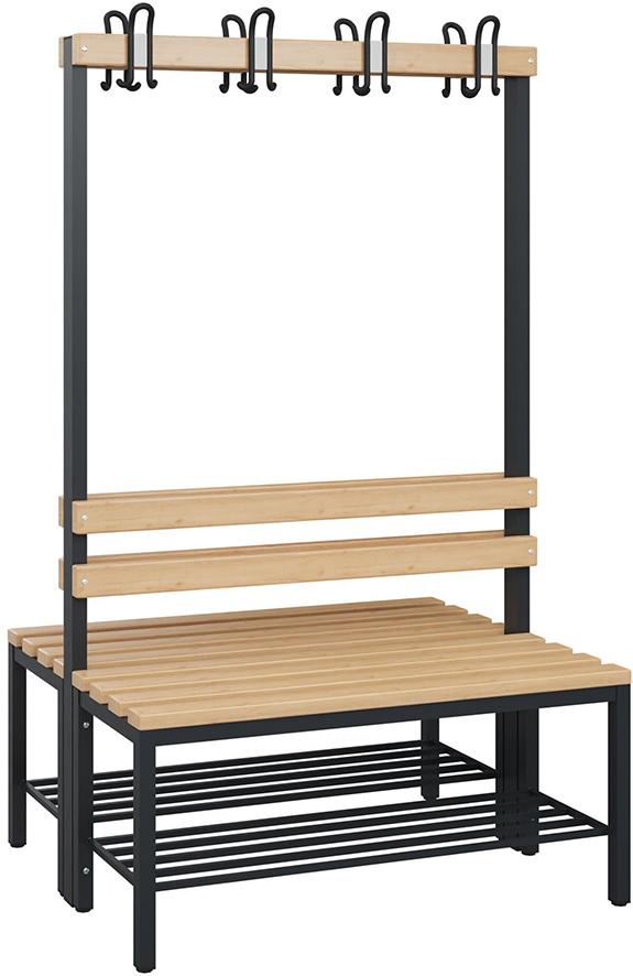 C+P Doppelseitiger Garde-robenschrank Hartholz mitSchuhrost 4 Füße B1000xT-770xH1716mm RAL7021
