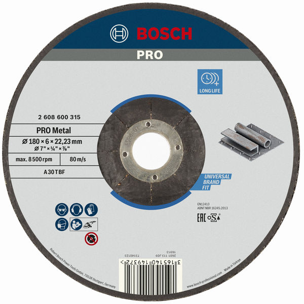 PRO Metal Schleifscheibe, 180 x 6 x 22.23 mm, oSa