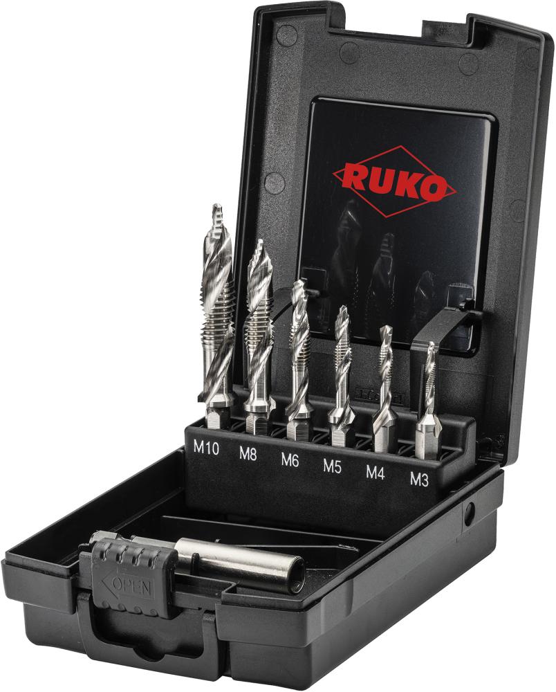 RUKO Kombi-Gewindebohrer-Set HSS M3-M10 + Adapter