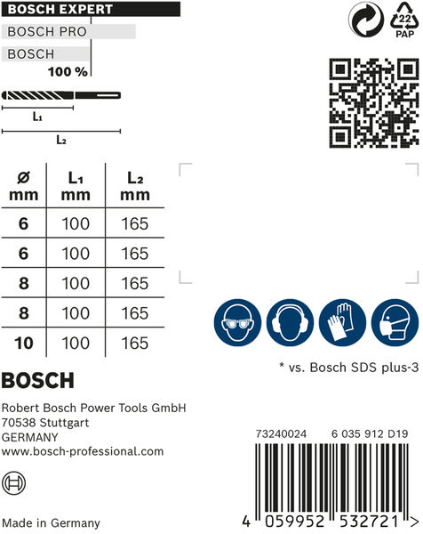 EXPERT SDS plus-7X Hammerbohrer-Set, 6/6/8/8/10 mm, 5-tlg