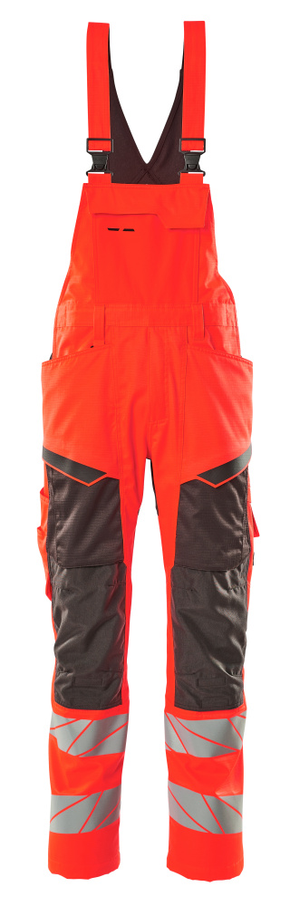 Latzhose, Knietaschen, Stretch-Einsätze Latzhose Größe 76C46, hi-vis rot/dunkelanthrazit