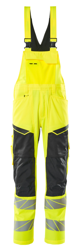 Latzhose, Knietaschen, Stretch-Einsätze Latzhose Größe 76C46, hi-vis gelb/schwarz