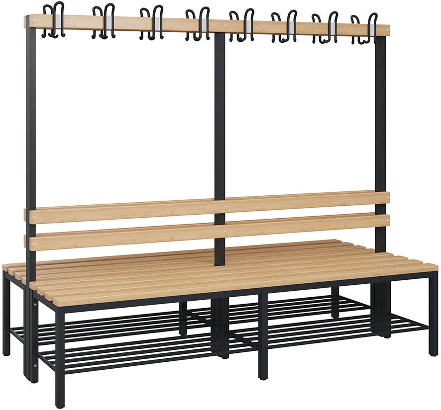 C+P Doppelseitiger Garde-robenschrank Hartholz mitSchuhrost 6 Füße B2000xT-770xH1716mm RAL7021