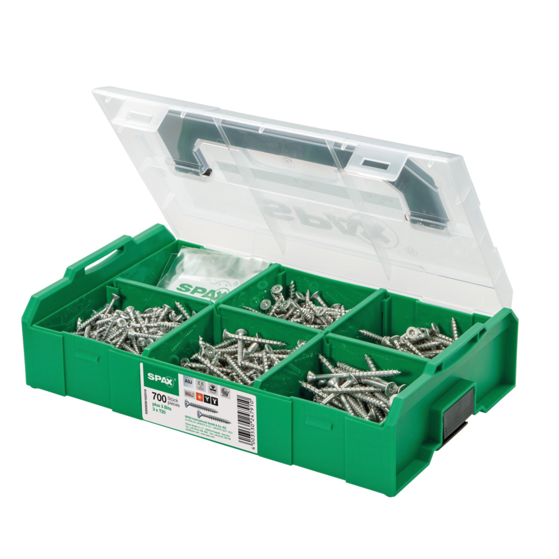 SPAX Montagekoffer L-BOXX Mini, 1 Stück, Schraubenset mit 6 Abmessungen, Senkkopf, T-STAR plus, 4CUT, WIROX - 5000009162019