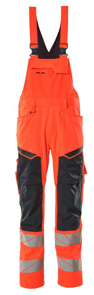 Latzhose, Knietaschen, Stretch-Einsätze Latzhose Größe 76C46, Hi-vis rot/schwarzblau