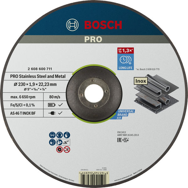 PRO Stainless Steel and Metal Trennscheibe, 230 x 1.9 x 22.23 mm, gekröpft, oSa