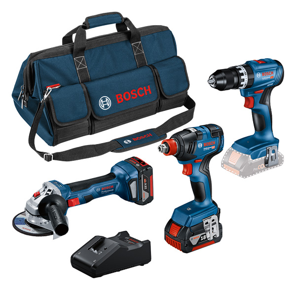 Combo Kit Set mit 3 18V-Werkzeugen: GSB 18V-45, GDX 18V-200, GWS 18V-7, 2x 5,0Ah