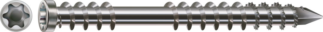 ABC Spax-D-Holzterrassenschraube A2 Zylindersenkkopf, I-Stern  5,0 x 40 mit Fräsrippen, CUT-Spitze, Fixiergewind