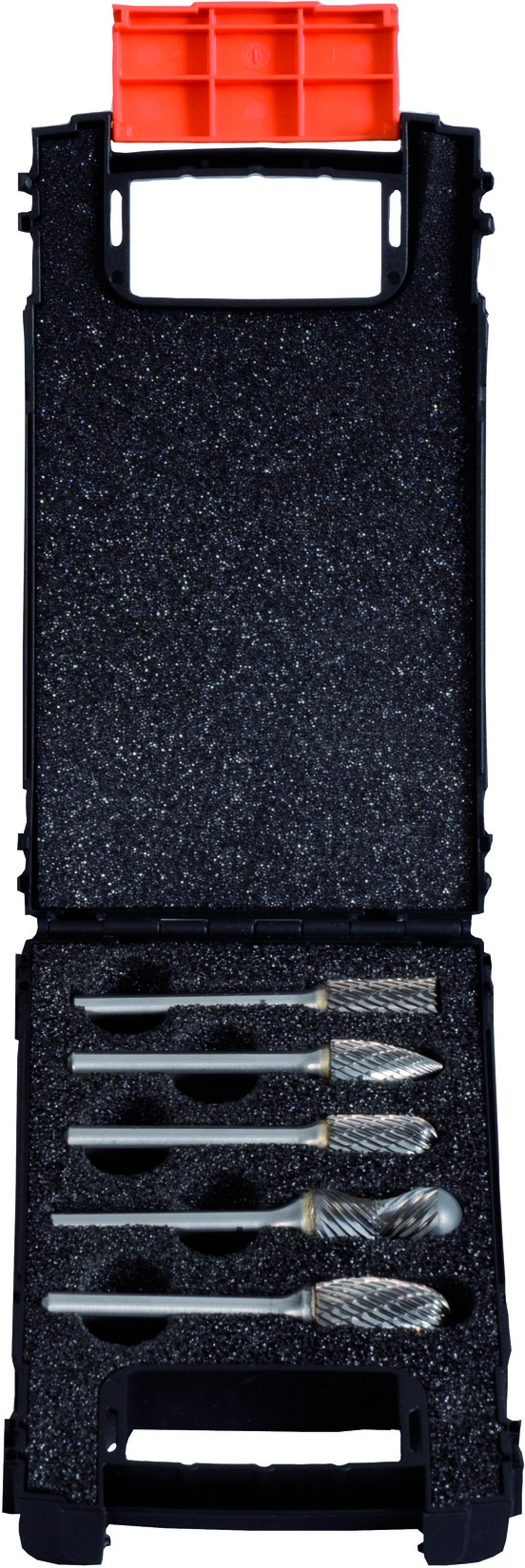 Frässtifte HM, 5tlg in MAMBO-BOX "S" Form B, C, E, G  Kopfdurchmesser 9.6 mm und Form X
