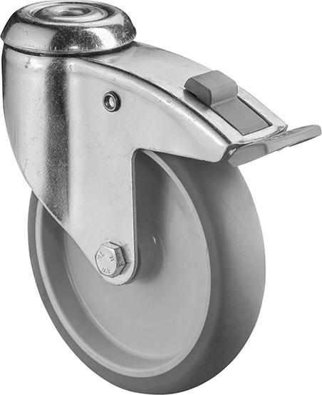 BS ROLLEN Lenkrolle C121-.A80.127 mit Totalfestst-eller mit Rückenloch ø125B 32mm 100kg Gummi