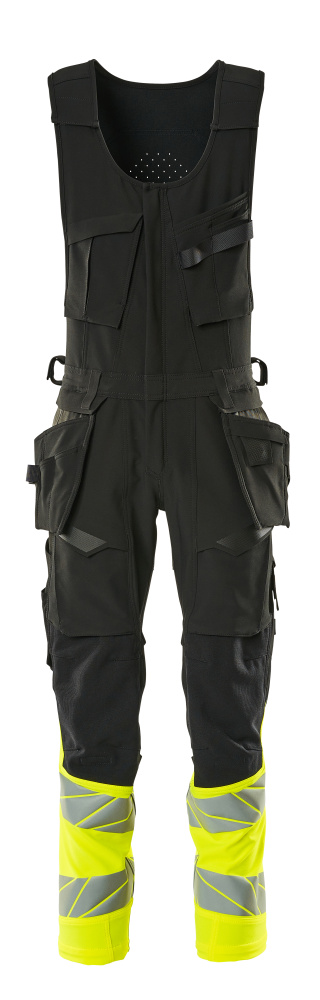 Kombihose, Hängetaschen,ULTIMATE STRETCH Kombihose Größe 76C46, schwarz/hi-vis gelb