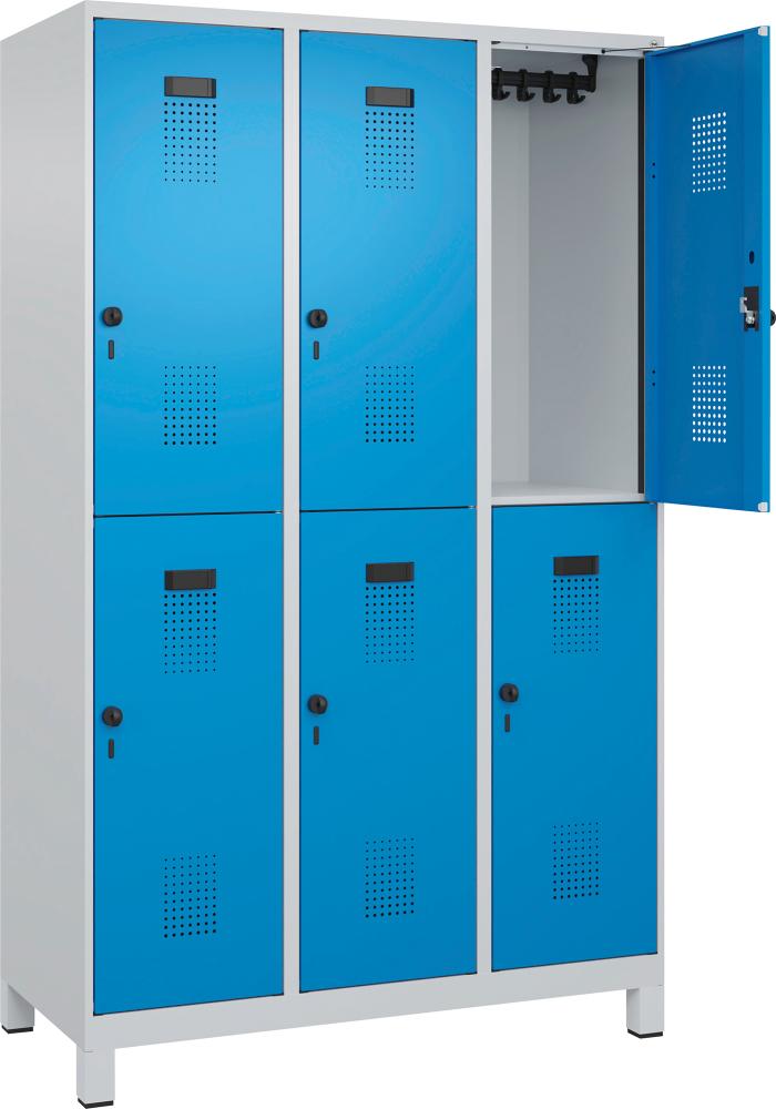 C+P Doppelst. Spind EvoloPLUS mit Füßen B1200xT50-0xH1950mm 3x2 Abt. (6 Fä-cher) RAL7035/5012