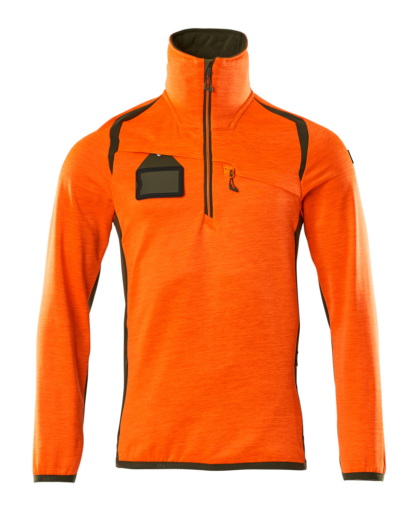 Fleecepullover mit kurzem Reißverschluss Microfleecejacke Größe 2XL, hi-vis orange/moosgrün