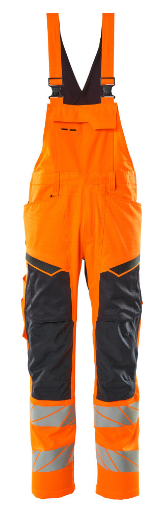 Latzhose, Knietaschen, Stretch-Einsätze Latzhose Größe 76C46, hi-vis orange/schwarzblau