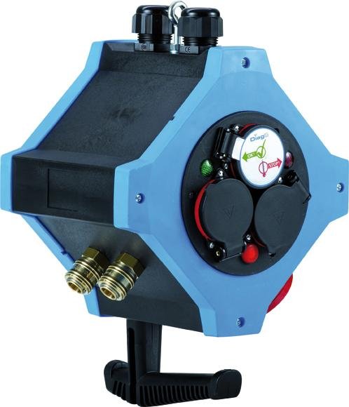 Energie-Hängeverte. IP44 6xSchutzkontakt,1xCEE 5x16A 2xDL Hedi