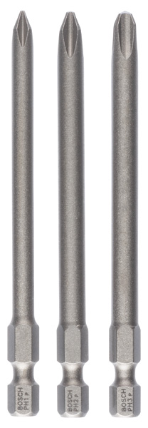 Schrauberbit-Set Extra-Hart, 3-teilig, PH1, PH2, PH3, 89 mm